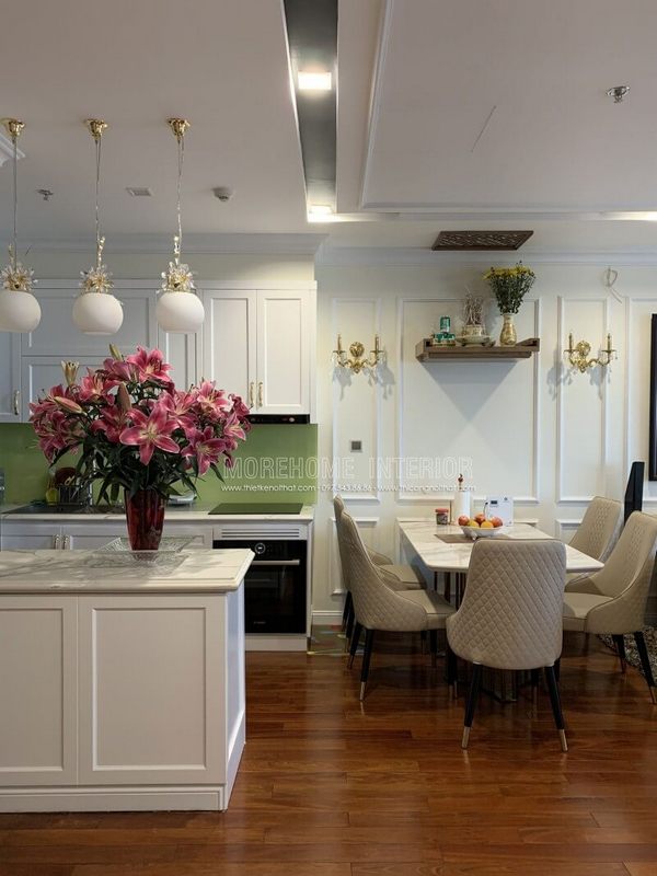 Hình ảnh sản phẩm thi công khu vực bàn ghế ăn tân cổ điển bọc da đẹp cho chung cư Vinhomes Nguyễn Chí Thanh quận Đống Đa Hà Nội