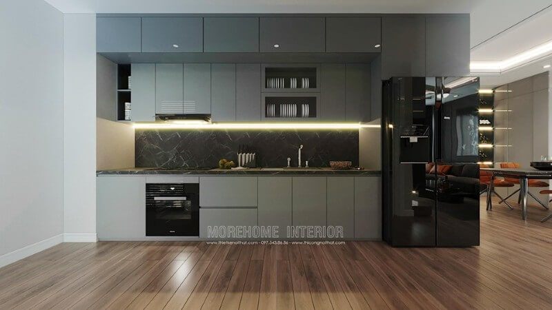Mẫu tủ bếp gỗ công nghiệp có thiết kế đẹp, phù hợp với mọi căn hộ chung cư.
