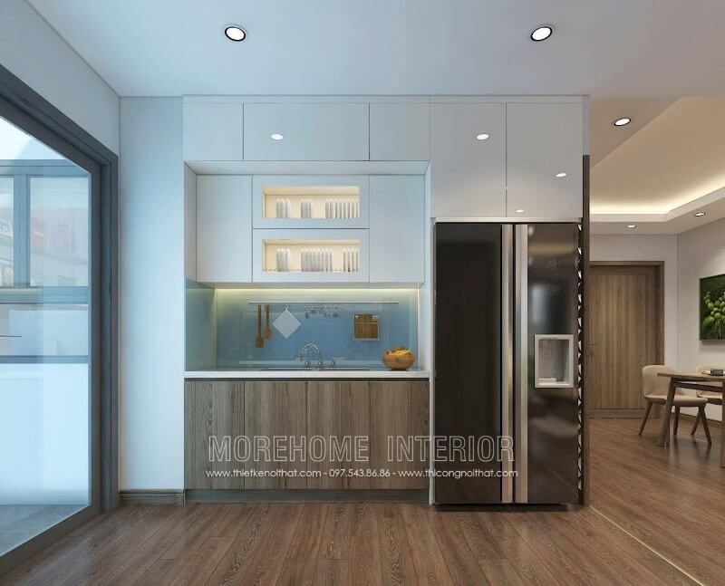 Thiết kế nội thất tủ bếp âm tường để tạo nên một không gian nhà nhỏ có sức ấn tượng.